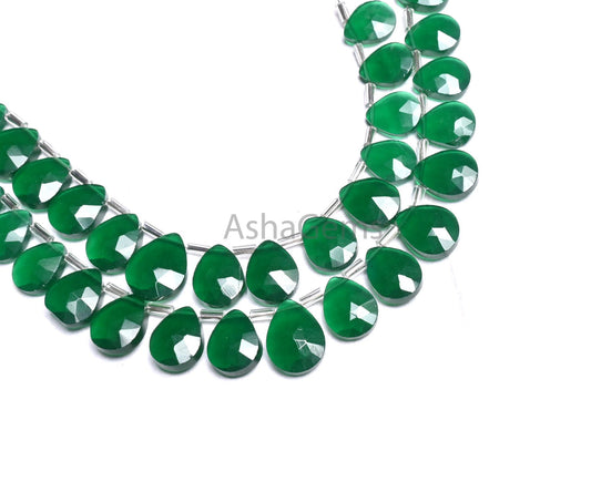 AAA Quality Green Quartz Hydro Faceted Pear Beads,8.5x11-10x14 mm Green Onyx Color Hydro Teardrop Briolette Side Drill Beads Jewelry Makings (AG 18929)