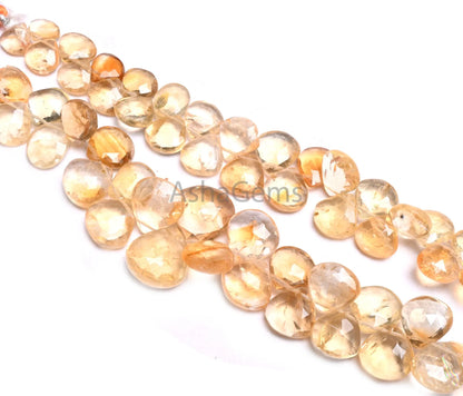 Beautiful Yellow Citrine Quartz Faceted Heart Shape Gemstone Beads, Natural Citrine Indian Machine Cut Heart Briolette Beads Jewelry Makings (AG 18931)