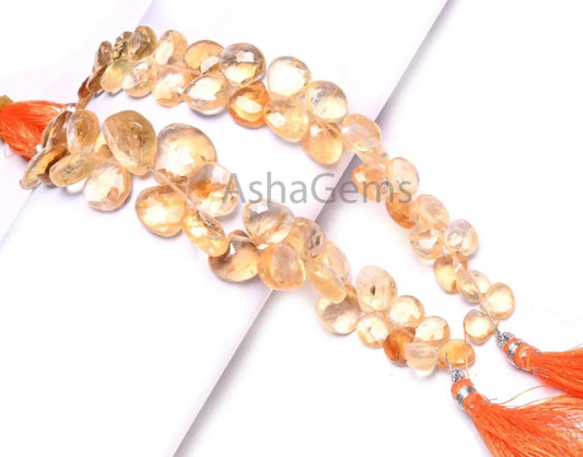 Beautiful Yellow Citrine Quartz Faceted Heart Shape Gemstone Beads, Natural Citrine Indian Machine Cut Heart Briolette Beads Jewelry Makings (AG 18931)
