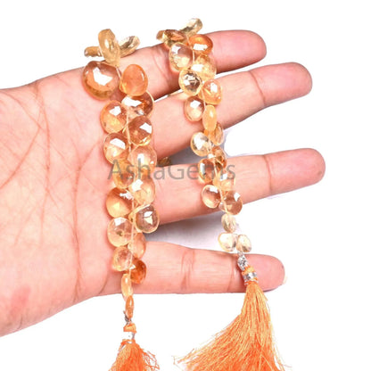 Beautiful Yellow Citrine Quartz Faceted Heart Shape Gemstone Beads, Natural Citrine Indian Machine Cut Heart Briolette Beads Jewelry Makings (AG 18931)