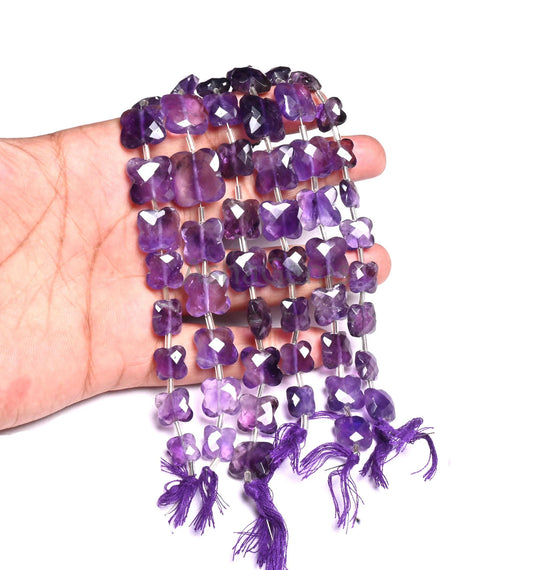 Fine Purple Amethyst Fancy Carved Flower Shape Gemstone Faceted Beads, Natural Amethyst Carving Square T Drill Briolette Bead Jewelry Making (AG 18932)