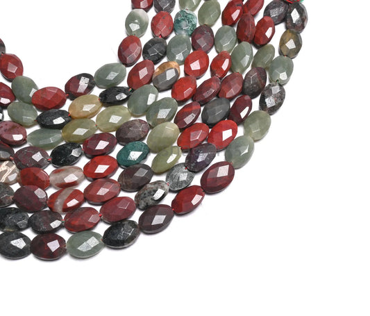 Beautiful Multi Color Stone fancy Oval Shape Faceted Beads,12" Shaded Mix Green Red Brown Disco Gemstone Oval Briolette T Drill Bead Jewelry (AG 18934)