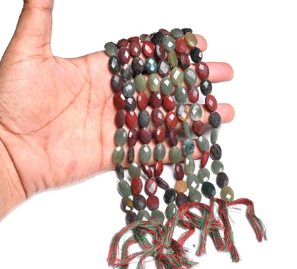 Beautiful Multi Color Stone fancy Oval Shape Faceted Beads,12" Shaded Mix Green Red Brown Disco Gemstone Oval Briolette T Drill Bead Jewelry (AG 18934)