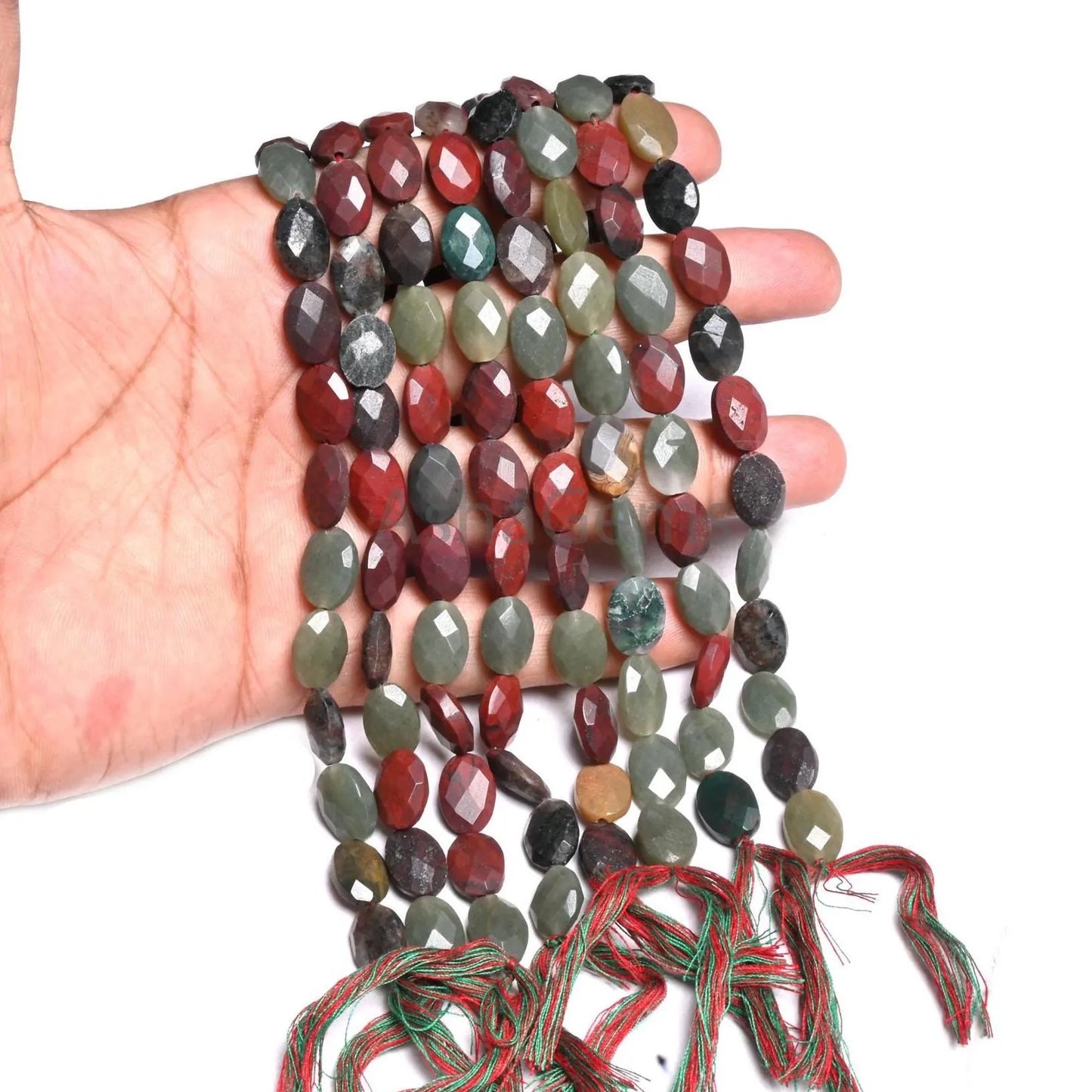 Beautiful Multi Color Stone fancy Oval Shape Faceted Beads,12" Shaded Mix Green Red Brown Disco Gemstone Oval Briolette T Drill Bead Jewelry (AG 18934)