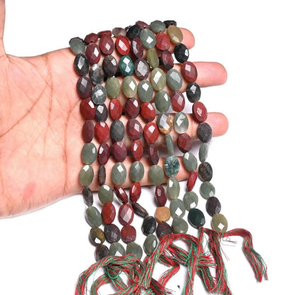 Beautiful Multi Color Stone fancy Oval Shape Faceted Beads,12" Shaded Mix Green Red Brown Disco Gemstone Oval Briolette T Drill Bead Jewelry (AG 18934)