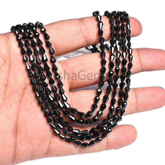AAA Quality Black Spinel Tiny Drops Shape Gemstone Loose Beads,13" Natural Coal Black Spinel Faceted Teardrop Briolette Spinal Beads Jewelry (AG 18938)