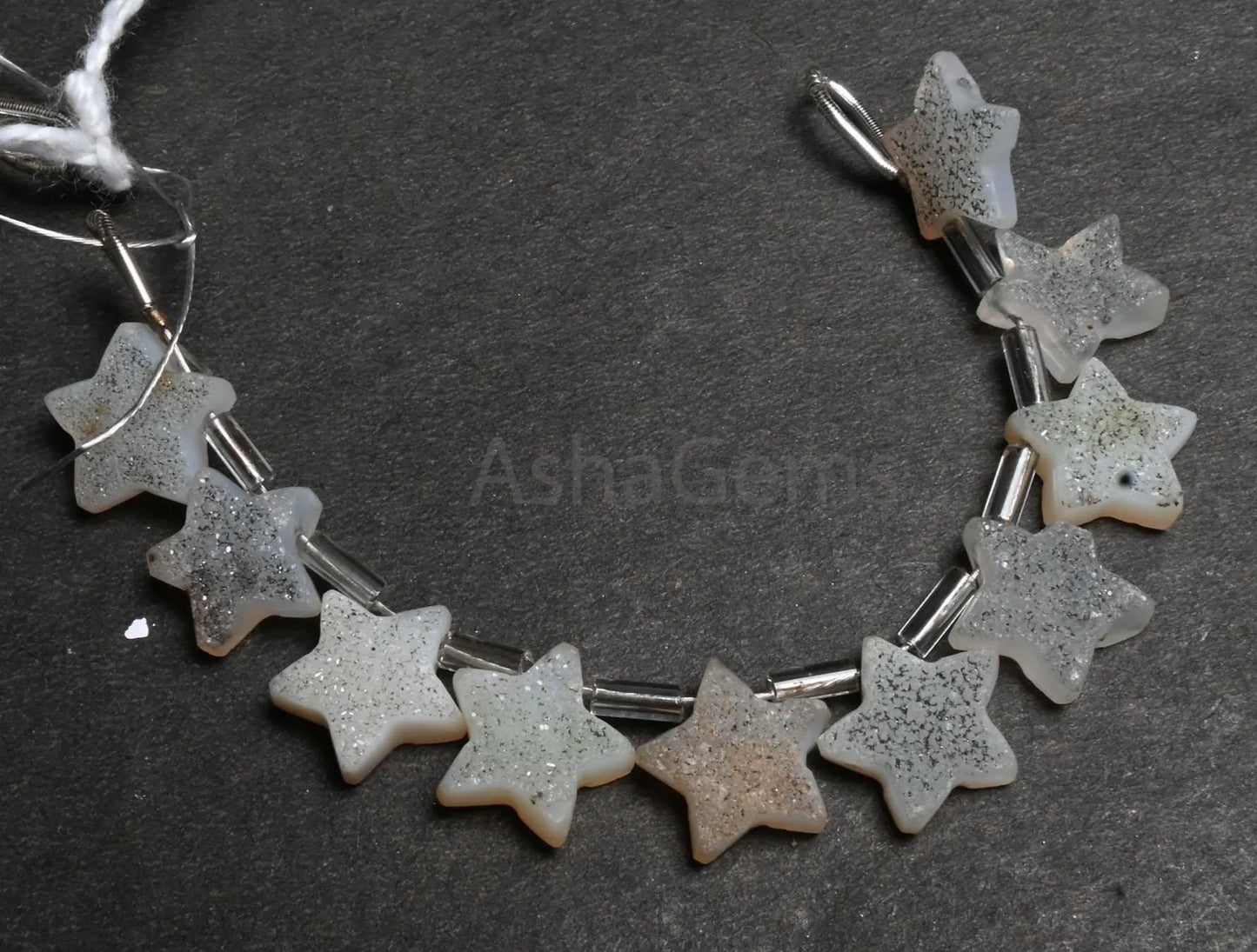 Natural Drusy fancy Star Shape Carving Gemstone Beads, Beautiful White Agate Druzy Carved Star Side Drill Bead For Jewelry Making Craft SALE(AG 18859)