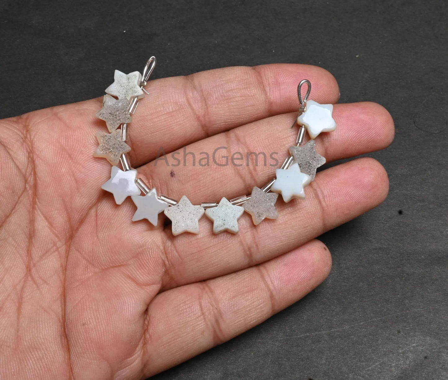 Beautiful White Agate Drusy fancy Star Shape Carving handmade Beads, Natural Druzy Carved Star Side Drill Drusy Star Bead Jewelry Craft SALE (AG 18867)