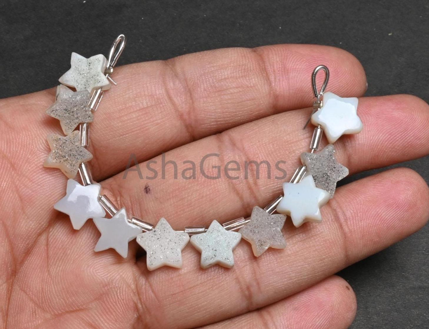 Beautiful White Agate Drusy fancy Star Shape Carving handmade Beads, Natural Druzy Carved Star Side Drill Drusy Star Bead Jewelry Craft SALE (AG 18867)