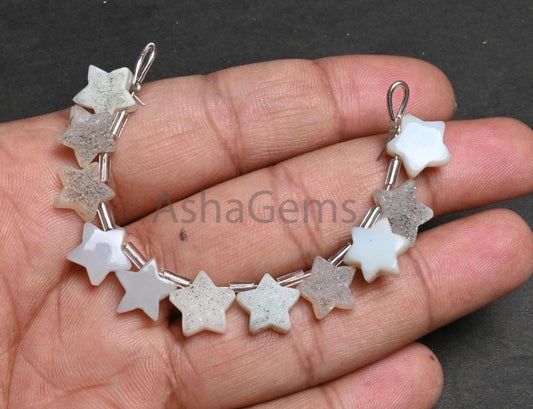 Beautiful White Agate Drusy fancy Star Shape Carving handmade Beads, Natural Druzy Carved Star Side Drill Drusy Star Bead Jewelry Craft SALE (AG 18867)