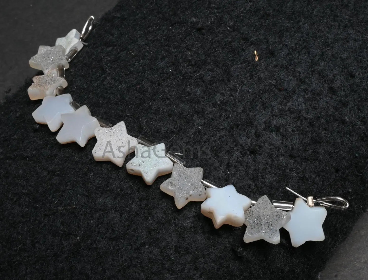 Beautiful White Agate Drusy fancy Star Shape Carving handmade Beads, Natural Druzy Carved Star Side Drill Drusy Star Bead Jewelry Craft SALE (AG 18867)