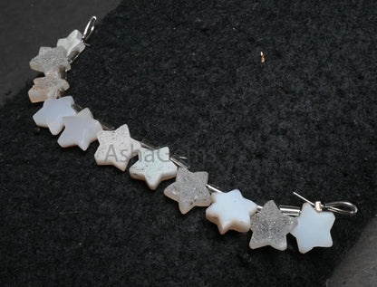 Beautiful White Agate Drusy fancy Star Shape Carving handmade Beads, Natural Druzy Carved Star Side Drill Drusy Star Bead Jewelry Craft SALE (AG 18867)