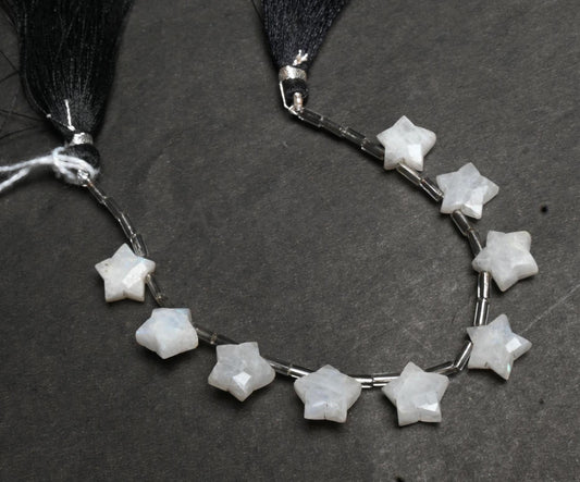 White Rainbow Moonstone Carving Star Gemstone Fancy Beads, Natural Flash Rainbow Carved Star faceted Moonstone Carve Briolette Beads Jewelry (AG 18871)