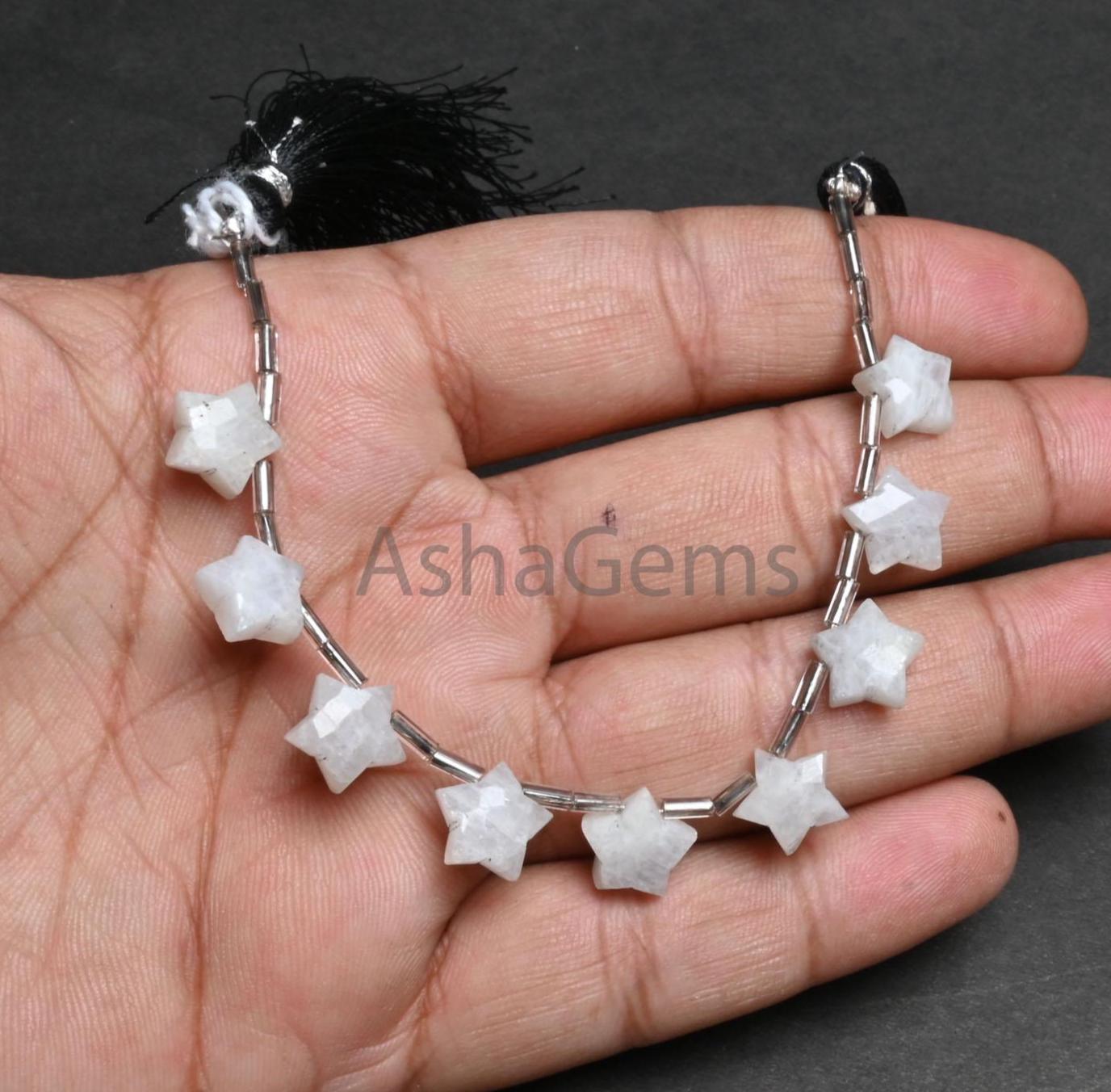 White Rainbow Moonstone Carving Star Gemstone Fancy Beads, Natural Flash Rainbow Carved Star faceted Moonstone Carve Briolette Beads Jewelry (AG 18871)