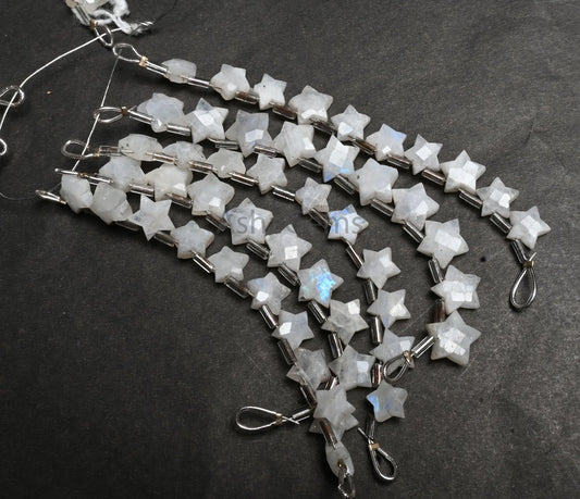 Natural Rainbow Moonstone Carved Star Shape Gemstone Beads, Flashy White Rainbow Faceted Fancy Star Carving Moonston Bead Jewelry Craft SALE (AG 18873)