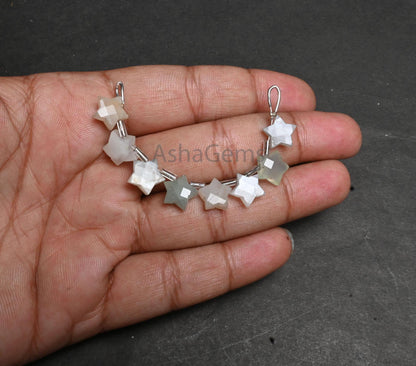 Natural white moonstone + Sea Green Chalcedony Carving star shape Gemstone beads,9-10 mm Multi Stone Carved star faceted beads Jewelry Craft (AG 18875)