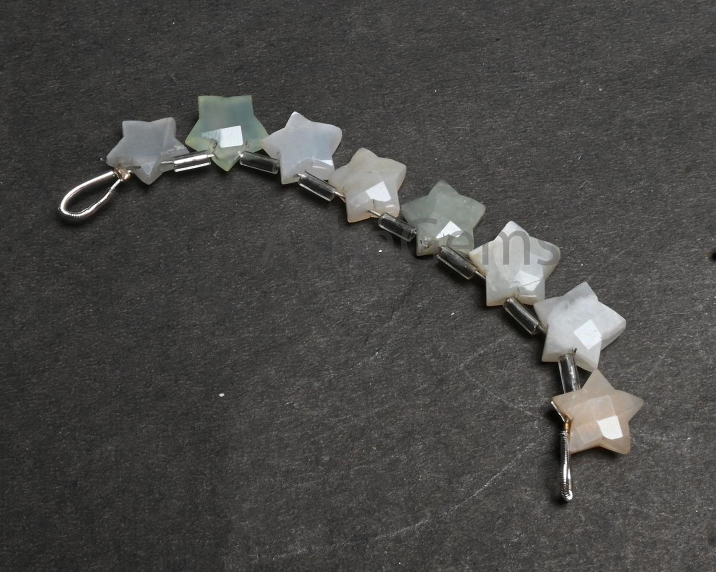 Natural white moonstone + Sea Green Chalcedony Carving star shape Gemstone beads,9-10 mm Multi Stone Carved star faceted beads Jewelry Craft (AG 18875)