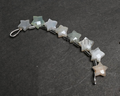 Natural white moonstone + Sea Green Chalcedony Carving star shape Gemstone beads,9-10 mm Multi Stone Carved star faceted beads Jewelry Craft (AG 18875)