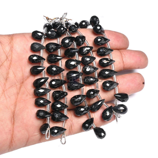 Beautiful Black Spinel Faceted Drop Shape Gemstone Beads, Natural Spinal Teardrop Briolette side Drill machine cut Black Spinel Bead Jewelry(AG 18877)