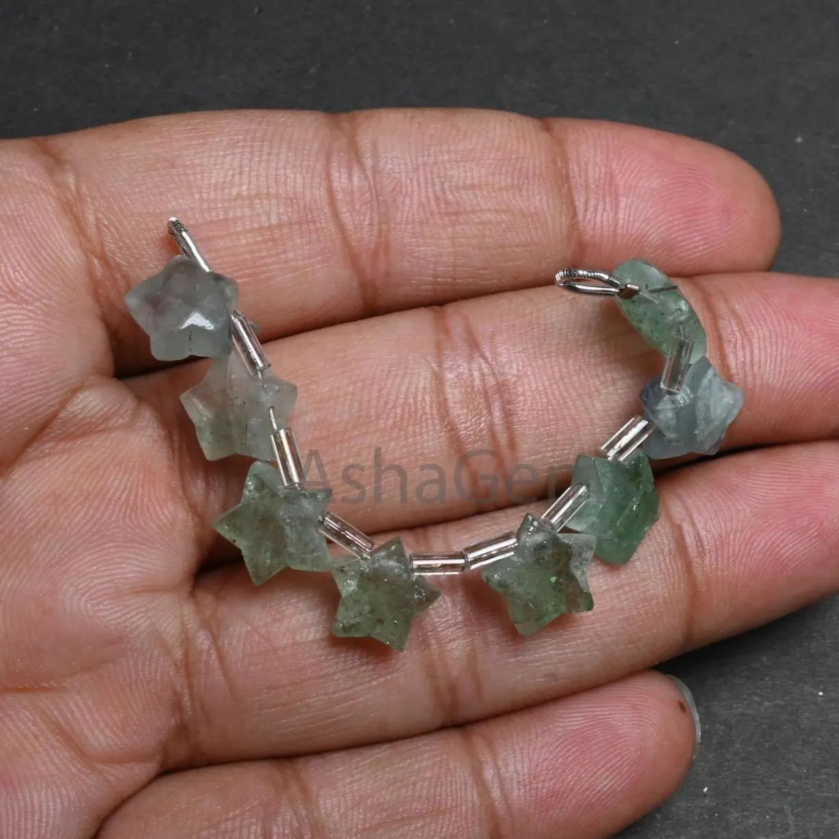 10 mm Natural Green Strawberry Quartz Star Shape Carving Faceted Beads, Fine Strawberry Fancy Star Carved Briolette Gemstone Beads Jewelry (AG 18890)