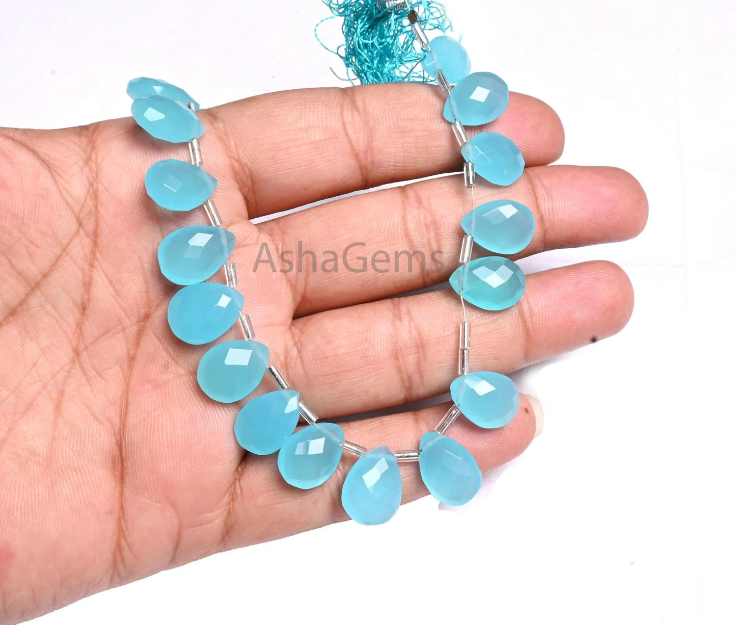 Beautiful Sky Blue Quartz Hydro Faceted Pears Shape Beads,7.5"AAA Sky Blue Chalcedony Hydro Teardrop Briolette Checker Cut bead Jewelry SALE (AG 18898)