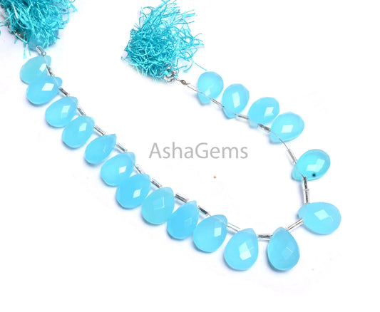 Beautiful Sky Blue Quartz Hydro Faceted Pears Shape Beads,7.5"AAA Sky Blue Chalcedony Hydro Teardrop Briolette Checker Cut bead Jewelry SALE (AG 18898)