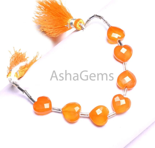 Beautiful Orange Chalcedony Heart faceted Beads,10 mm AAA Chalcedony Heart Briolette Straight Drill Gemstone Chalcedony Beads Jewelry Making (AG 18900)