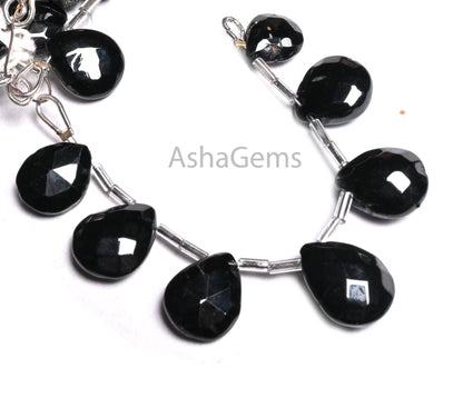 Fine Quality Black Spinel Faceted Pears Shape Gemstone Beads, Natural Coal Black Spinal Teardrop Briolette Indian machine Cut Beads Jewelry (AG 18905)