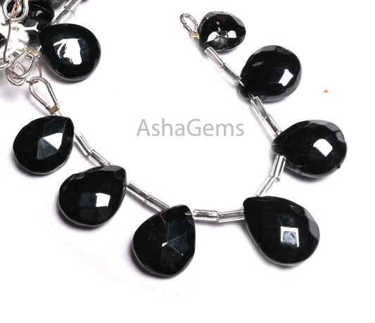 Fine Quality Black Spinel Faceted Pears Shape Gemstone Beads, Natural Coal Black Spinal Teardrop Briolette Indian machine Cut Beads Jewelry (AG 18905)
