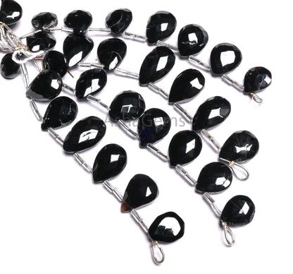 Fine Quality Black Spinel Faceted Pears Shape Gemstone Beads, Natural Coal Black Spinal Teardrop Briolette Indian machine Cut Beads Jewelry (AG 18905)