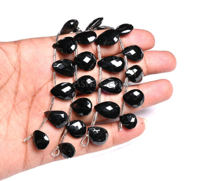 Fine Quality Black Spinel Faceted Pears Shape Gemstone Beads, Natural Coal Black Spinal Teardrop Briolette Indian machine Cut Beads Jewelry (AG 18905)