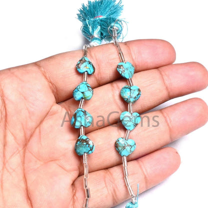 10 mm Fine Copper Turquoise Fancy Heart Carving Beads, Copper Turquoise Faceted Heart Briolette T Drill Turquoise Gemstone Bead Jewelry SALE ( AG 18906 )