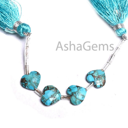 10 mm Fine Copper Turquoise Fancy Heart Carving Beads, Copper Turquoise Faceted Heart Briolette T Drill Turquoise Gemstone Bead Jewelry SALE ( AG 18906 )