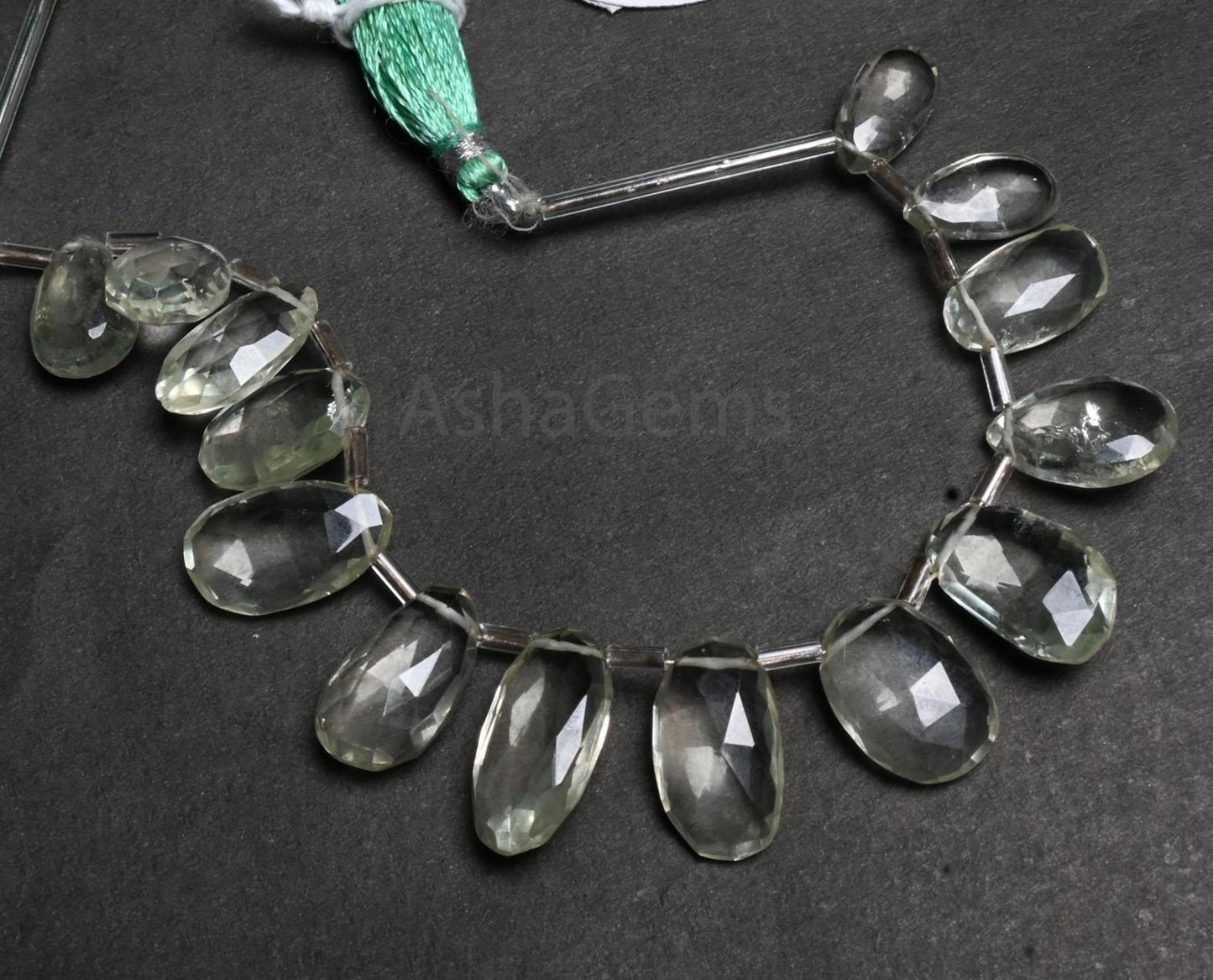 Fine Green Amethyst fancy Briolette faceted beads, Natural Green Amethyst Uneven Pear Shape Side Drill Gemstone amethyst Bead Jewelry Making (AG 18907)
