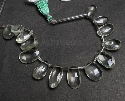 Fine Green Amethyst fancy Briolette faceted beads, Natural Green Amethyst Uneven Pear Shape Side Drill Gemstone amethyst Bead Jewelry Making (AG 18907)