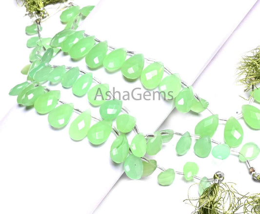 Beautiful Chryso Green Chalcedony Hydro faceted Pears Shape Beads, Fine Opaque Green Quartz Hydro Teardrop Briolette Bead Jewelry Craft SALE (AG 18909)