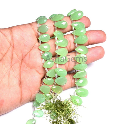 Beautiful Chryso Green Chalcedony Hydro faceted Pears Shape Beads, Fine Opaque Green Quartz Hydro Teardrop Briolette Bead Jewelry Craft SALE (AG 18909)