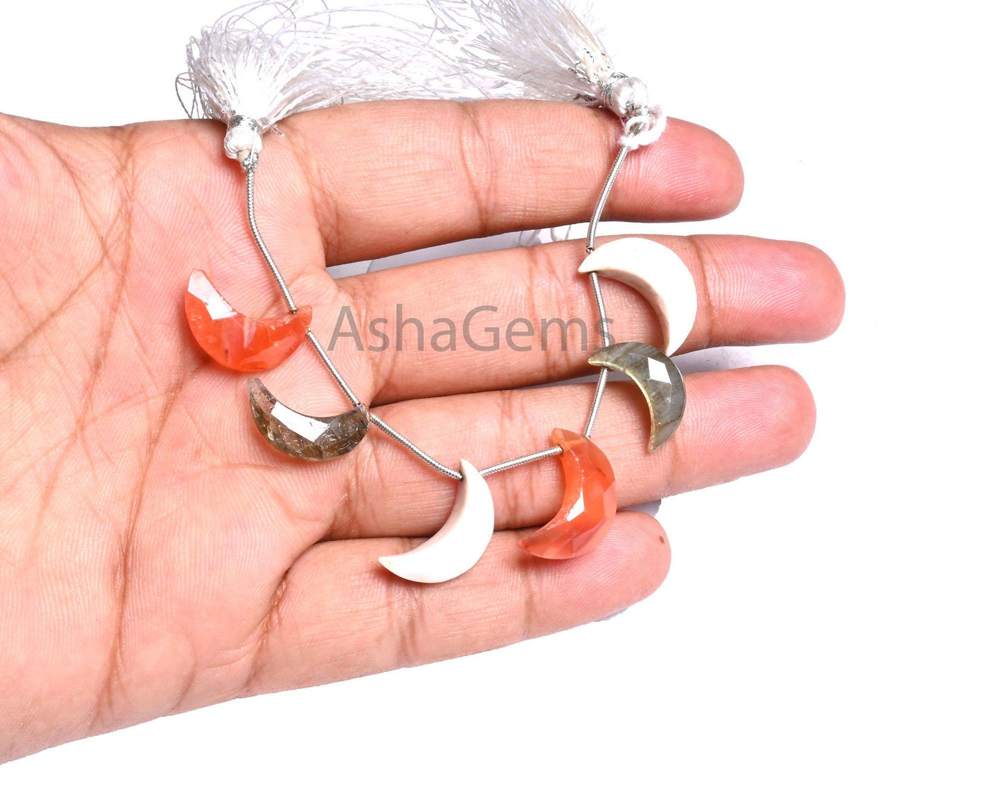 Natural Mix Gemstone Carved Half Moon Crescent Gemstone Beads, Multi Stone Disco Faceted Half Moon Carving Disco Fancy Beads Jewelry Crafts(AG 18917)