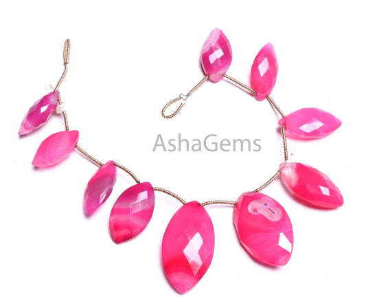 Beautiful Pink Chalcedony Fancy Marquise Shape Faceted Gemstone Beads, Shaded Hot Pink Chalcedony Briolette Beads Jewelry making Craft SALE (AG 18918 )