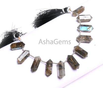 Beautiful Flashy Labradorite Fancy Bullet Shape faceted Beads,6-16mm-Natural Black rainbow Both Side Pointed Pencil Shape Beads Jewelry SALE (AG 18920)