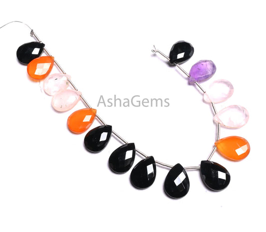 Beautiful Multi Gemstone Fancy Long Pears Shape Faceted Beads,9-13 mm Shaded Mix Color Stone Disco Teardrop Briolette Gemstone Beads Jewelry (AG 18921)