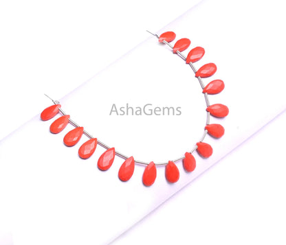 AAA Coral Hydro Fancy Pear Shape Faceted Beads,6-11 mm Red Coral Hydro Teardrop Side Drill Briolette Gemstone Bead Jewelry Making Craft SALE (AG 18922)