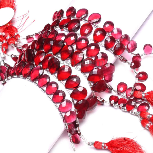 AAA Quality Red Quartz Hydro Faceted Pear Shape Beads, Fine Red Ruby Color Hydro Indian Machine Cut Teardrop Briolett Side Dril Bead Jewelry(AG 18927)