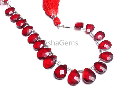 AAA Quality Red Quartz Hydro Faceted Pear Shape Beads, Fine Red Ruby Color Hydro Indian Machine Cut Teardrop Briolett Side Dril Bead Jewelry(AG 18927)