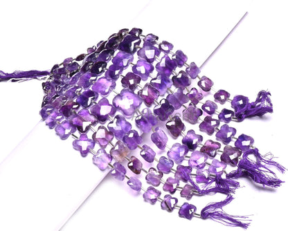 Fine Purple Amethyst Fancy Carved Flower Shape Gemstone Faceted Beads, Natural Amethyst Carving Square T Drill Briolette Bead Jewelry Making (AG 18932)
